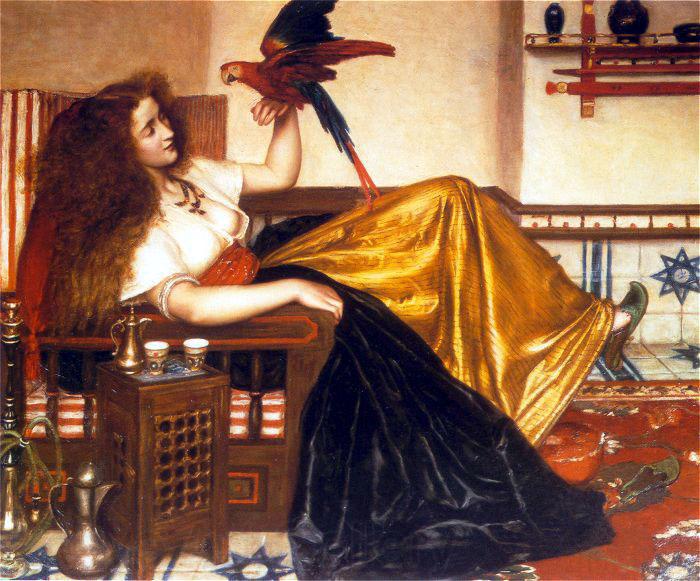 Valentine Cameron Prinsep Prints Reclining Woman with a Parrot France oil painting art